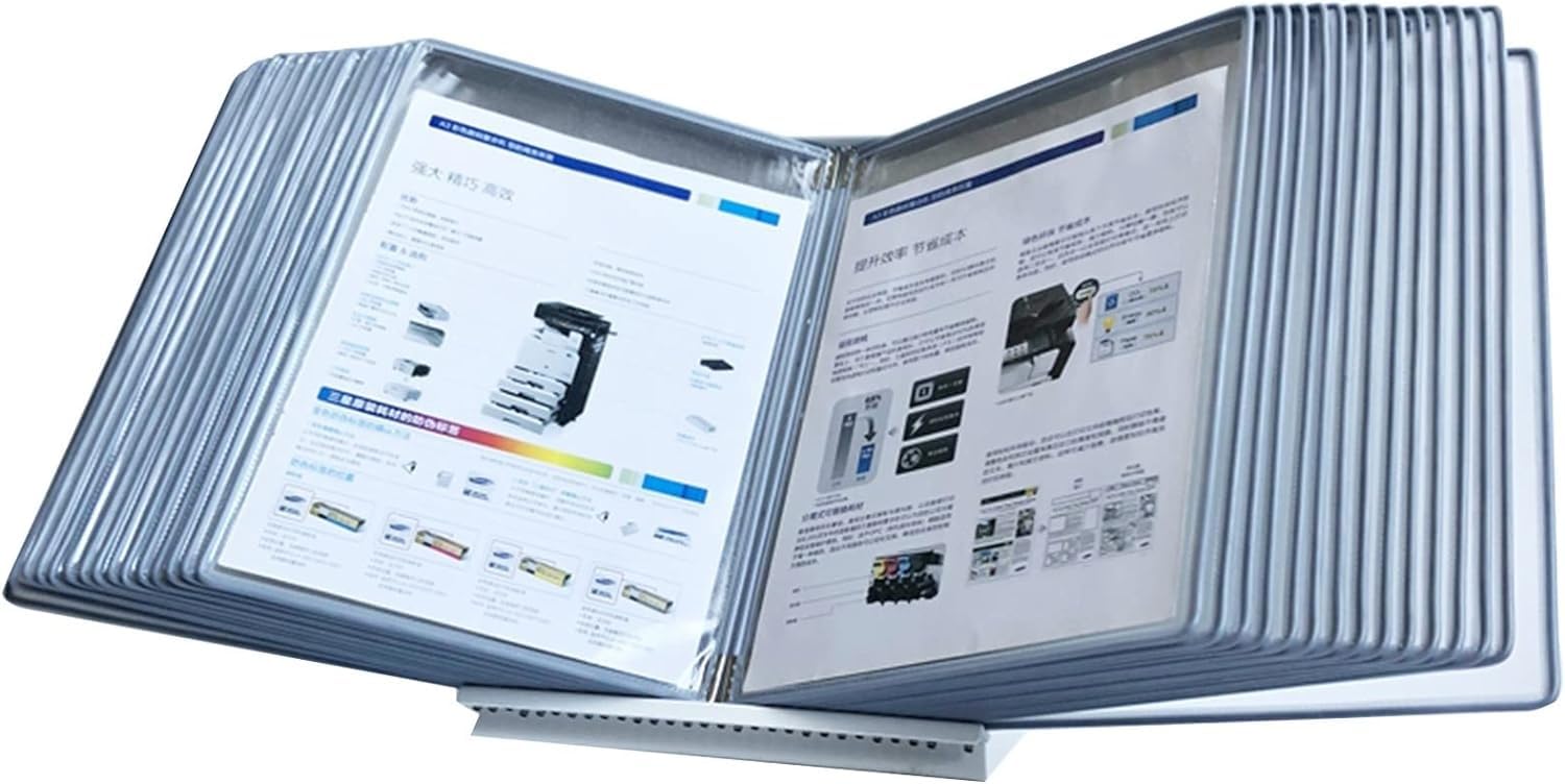 noxozoqm Desk Reference Organizer With 30 Display Pocket - A4 Desktop Reference Flip File Holder, Metal Base, Letter Size(Color:B)
