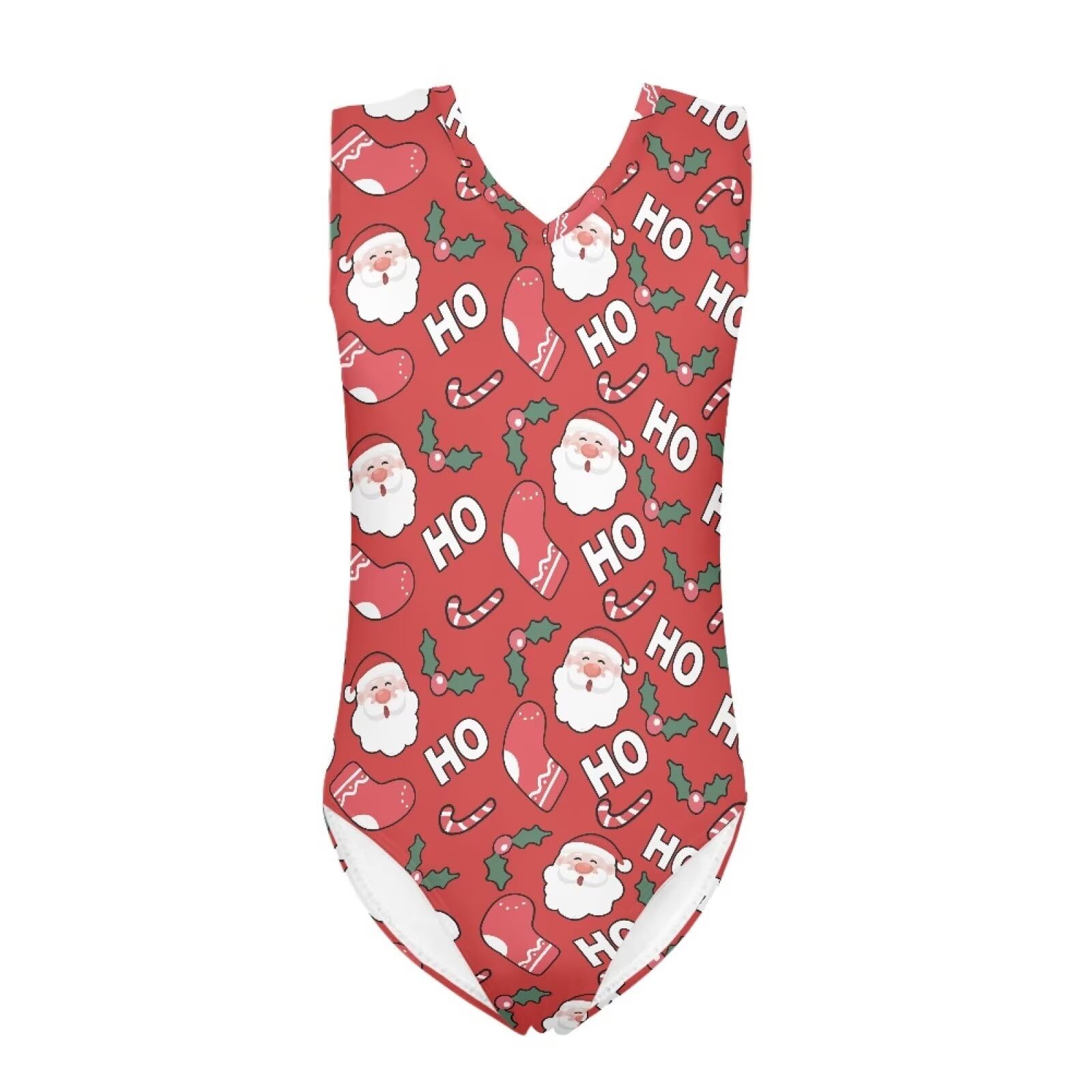 QWEFVB Gymnastics Leotards for Little Girls Tank Bodysuit Ballet Dancewear Sleeveless Athletic Dance Unitard,Christmas Santa Claus Ho