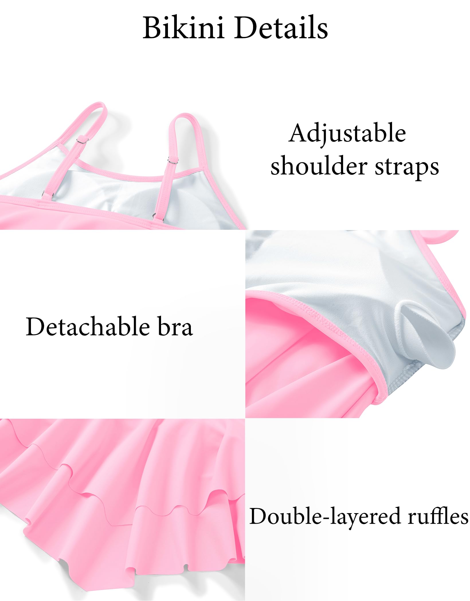 Arshiner Niñas Dos Piezas Traje de Baño con Volantes Niños Verano Conjuntos de Bikini Ajustables Tankini Bikini Set para Niñas 7-15 Años