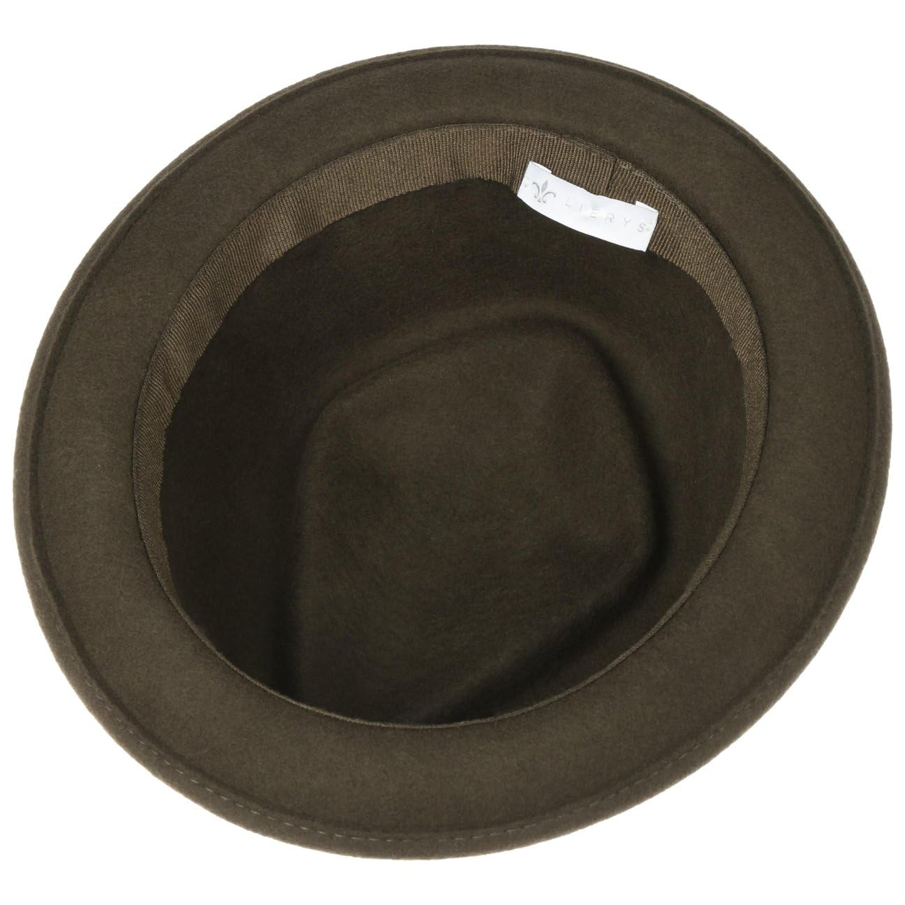 LIERYS Galveston Pork Pie Fedora Wollfilz Filzhut mit Garniturband Federschmuck Damen Herren Made in Italy Sommer Winter