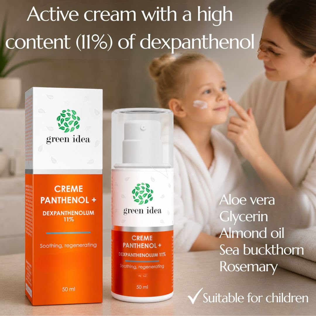 Green idea PANTHENOL krem 11%, 50 ml | Wysoka zawartość dekspantenolu, Aloes, nagietek, rokitnik, Pielęgnacja po opalaniu, Pantenol na rany i maść lecznicza