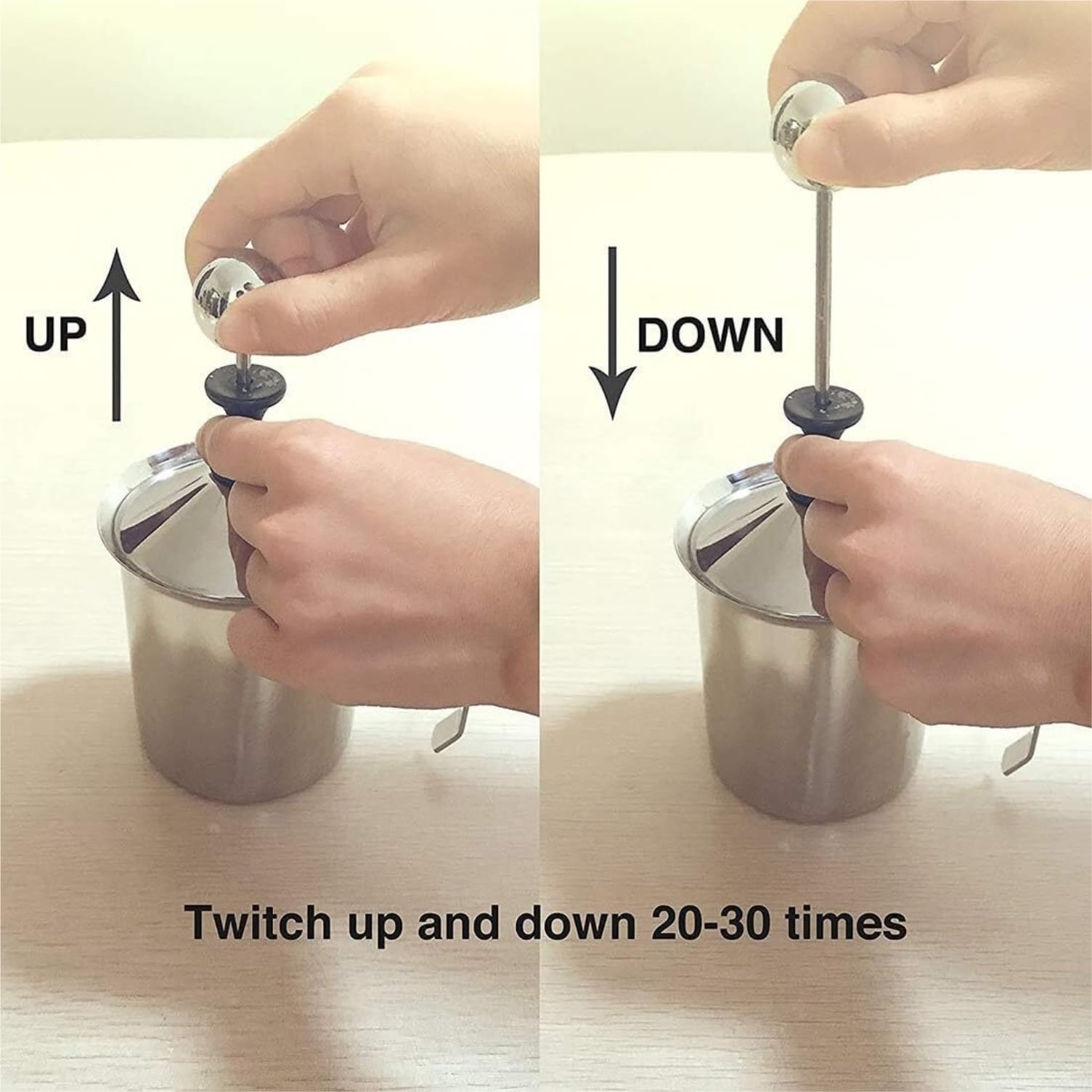 Espumador de Leche, Espumador De Leche con Bomba Manual De Acero Inoxidable, Taza para Hacer Espuma De Leche Manual para Café Bubbler Leche para Capuchino