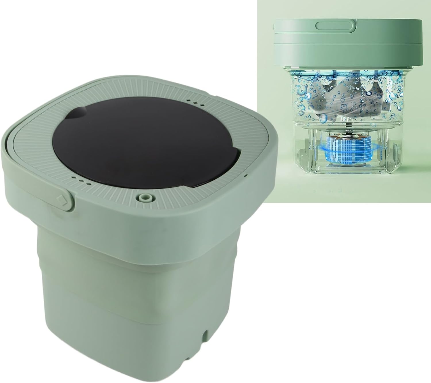 Foldable Washing Machine,6.5L Portable Travel Folding Washing Bucket Mini Underwear Baby Clothes Small Items Washer with Spin Dryer for Apartments Dormitory Hotels(Green)