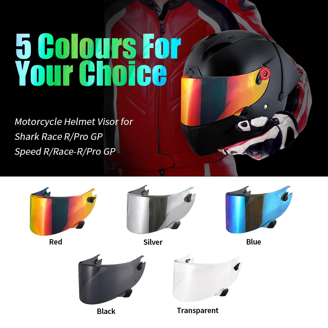 Visera Casco Moto para Shark Race R Pro GP, Visera para Casco Integral de Motocicleta,Lente de Casco de Protección contra el Viento para Moto,Accesorios para Cascos de Moto (Plata)