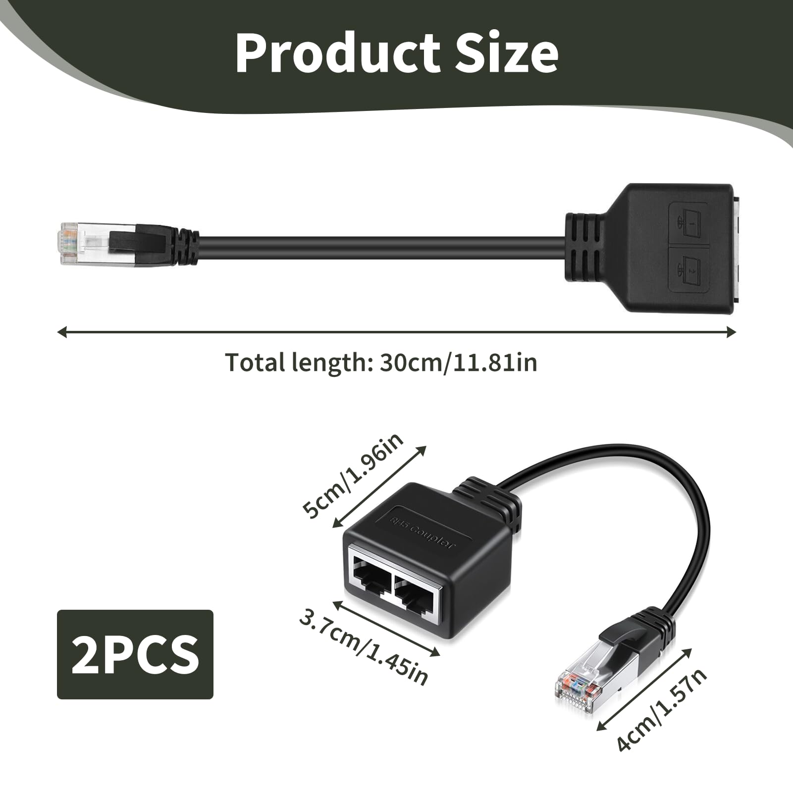 2 Stück RJ45 Splitter Kompatibel mit Cat5 Cat5e Cat6 Cat7, LAN Ethernet Extender, RJ45 Netzwerkadapter 1 auf 2 Ethernet LAN Verteiler, Adapter männlich zu 2 weiblich Router TV PC Modem Netzwerkgeräte