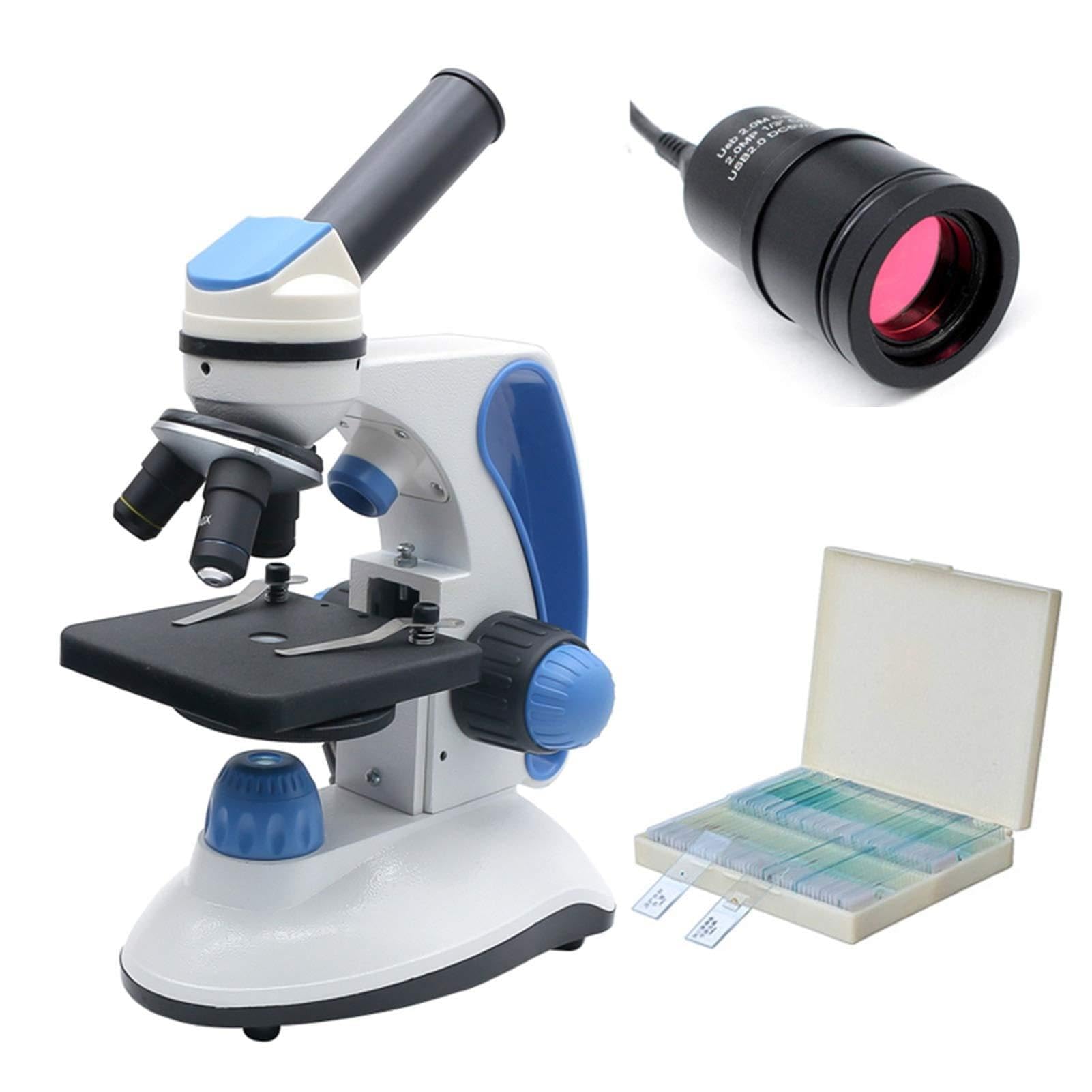 LNHHG Biological Microscope，40X-2000X LED Digital Microscope 2.0MP USB Camera 100 pcs Prepared Slides(Type 3)