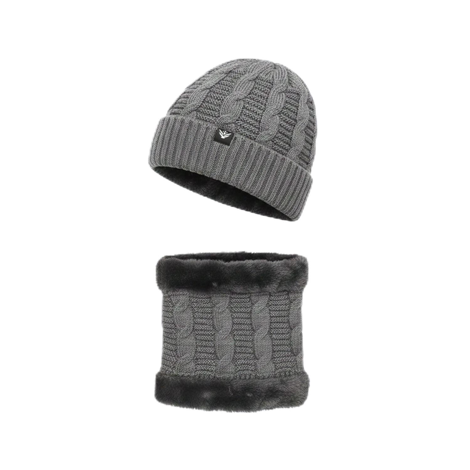 amoldo Winter Woolen Unisex Knit Beanie Cap And Neck Warmer Set With Fur Lining | Hat And Scarf Soft And Warm Combo Set For Men And Women-picture-14