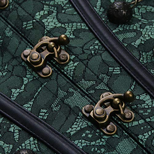 Charmian Women's Steampunk Gothic Retro Jacquard Steel Boned Strapless Brocade Overbust Corset With Chains Green Small #TOP3