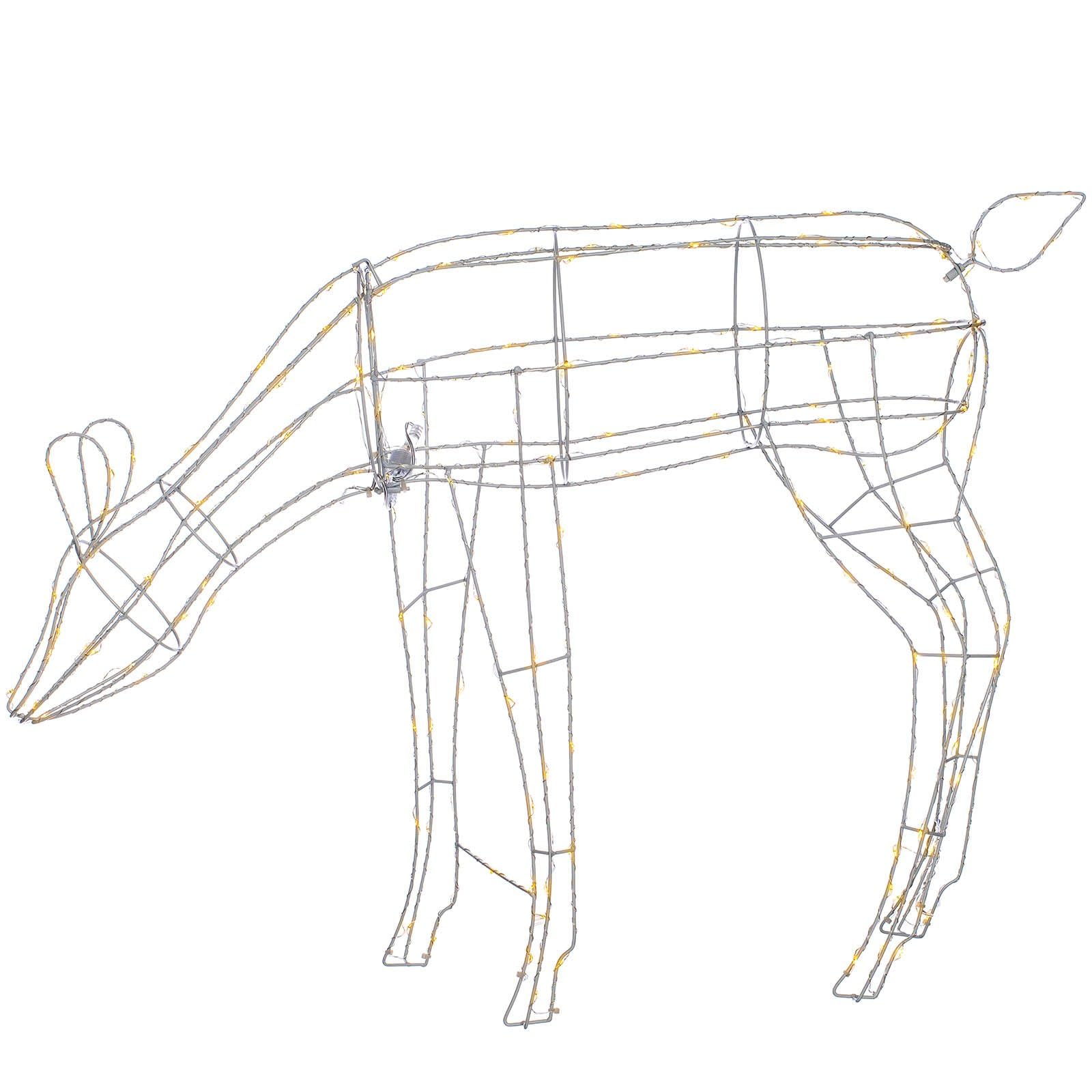 WeRChristmas 3D Metal Grazing Doe Reindeer Silhouette Christmas Decoration, Warm White, 80 cm