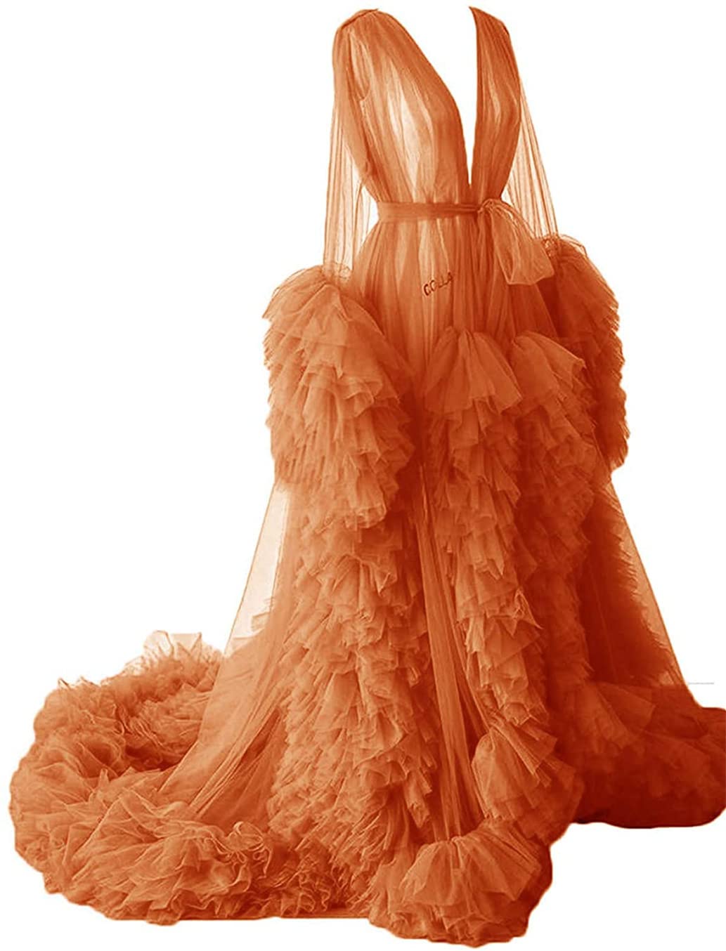 Dressing Gown for Maternity Photoshoot Perspective Sheer Long Robe Puffy Tulle Robe Sheer — view 13