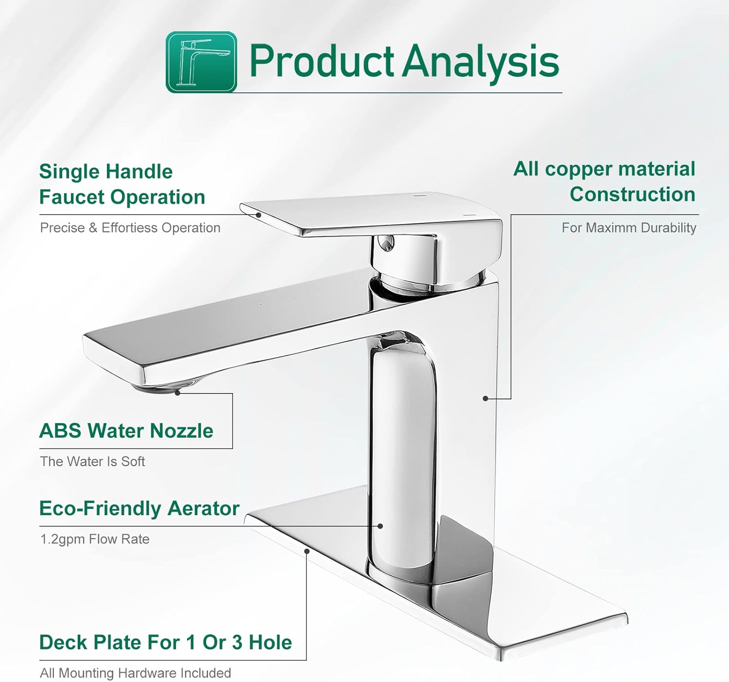 VOTON Chrome Bathroom Faucet One Hole Single Handle Bathroom Sink Faucet Lavatory Faucet with Deck Plate, Lavatory Vanity,Rv Sink - Image 5