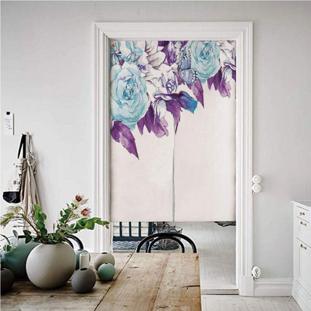 Amazon 花 和風 風景のれん 72幅x150丈cm ビンテージクラシック花びらブライダルウェディングロマンスみすぼらしいシックなデザインアート 暖簾 おしゃれ 北欧 プレゼント 贈り物 ライトブルーパープル のれん オンライン通販