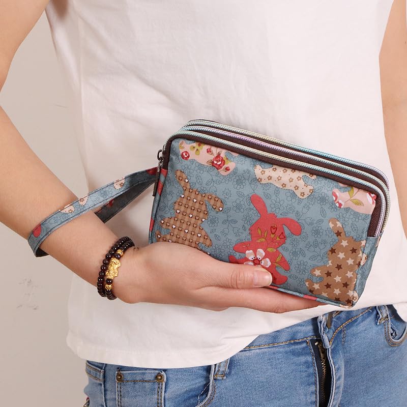 Wristlet Large Wallet for Women Credit Card Holder Designer Zipper Phone Long Wallet Purse Animal Bunny