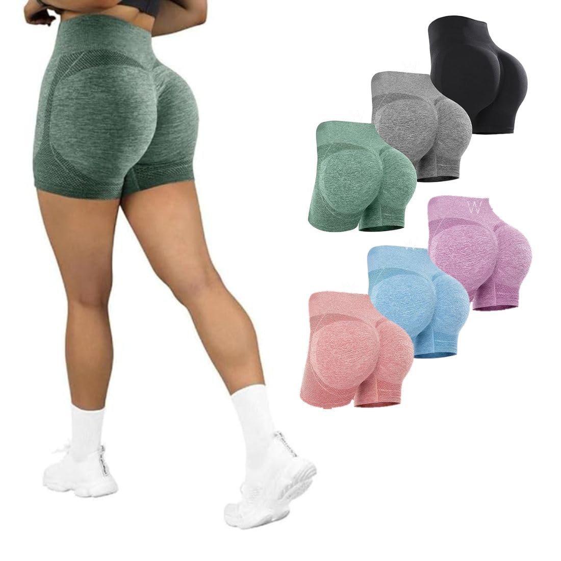 wneedu Women Gym Push Up Seamless Scrunch Butt Yoga Sport Fitness Workout High Waist Shapeware Short | Butt Lift Workout Athletic Tummy Stretchy Shorts for Women(Free Size)(S,M,L,XL)-picture-14
