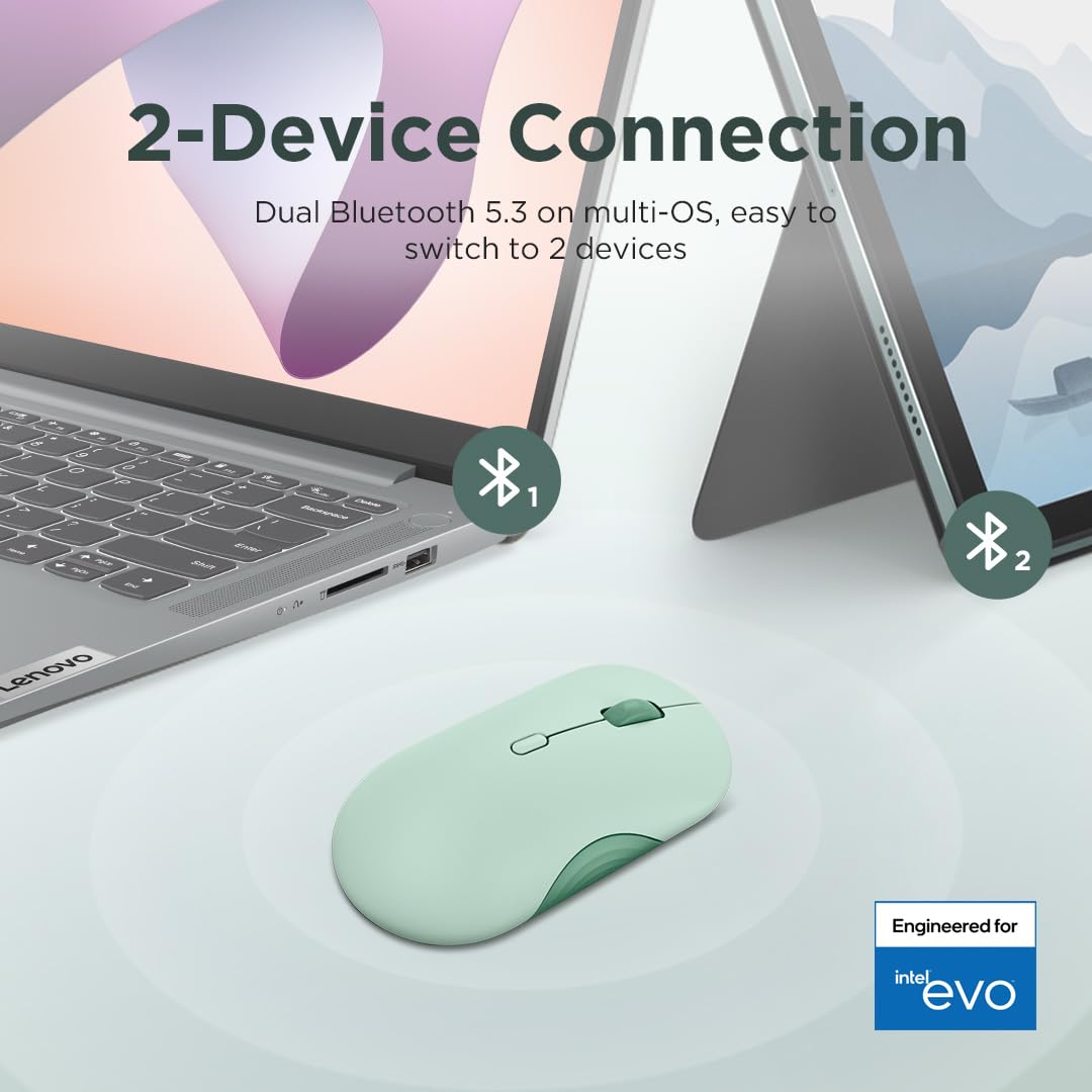 Photo 1 of Lenovo 350 Wireless Bluetooth Mouse, Silent Click, 3 Level DPI (1000, 1600, 2400), 36 Month Battery Life, 2 Device Pairing, Breeze Moss