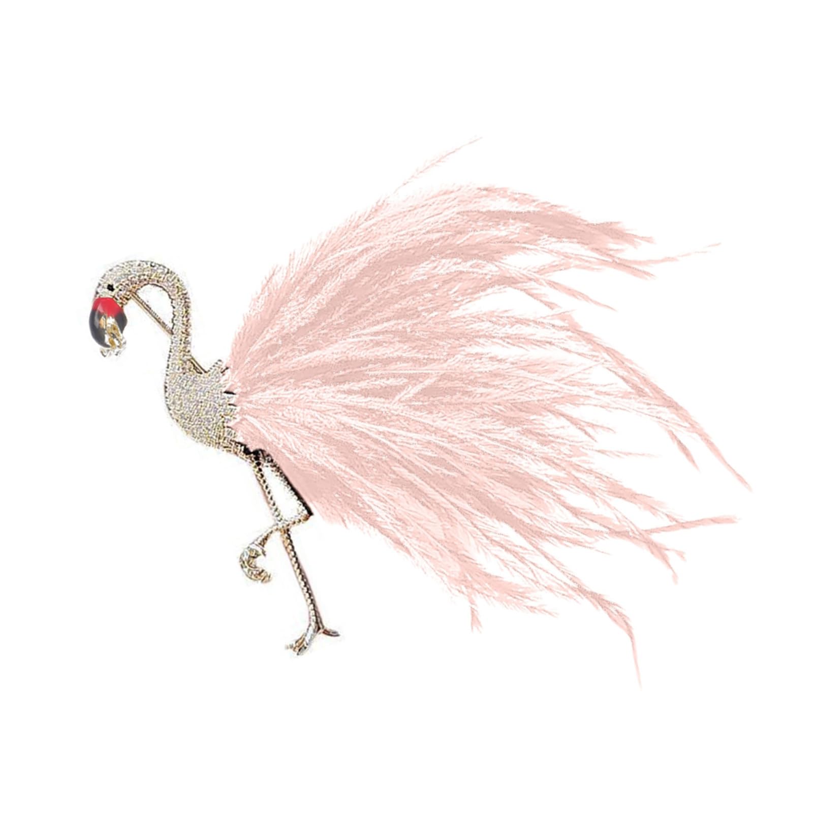 Micfeny Pink Creative Gold Plated Zircon Flamingo Brooch With Realistic Feathered Animal Lapel Pin For Stylish Outfit Accessories