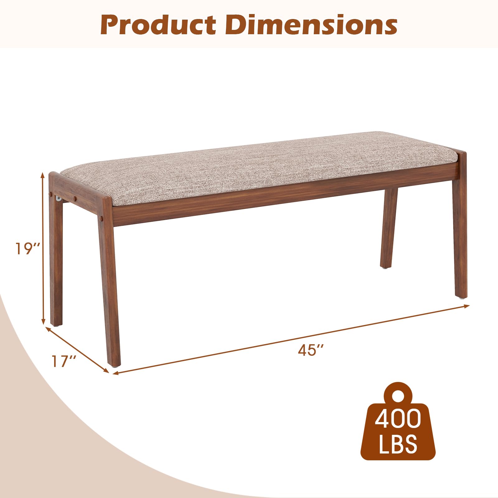 Giantex 45" Upholstered Entryway Bench with Rubber Wood Legs & Fabric Padded Seat, 400Lbs Capacity, Farmhouse Dining Bench for End of Bed, Hallway, Bedroom, Kitchen, Dining Room, Beige