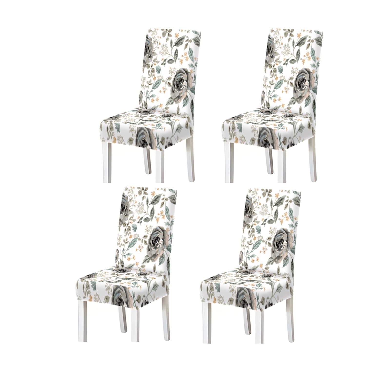 KXUAUV Dusty Blue Grey Rose Floral Pattern Print Dining Chair Covers Set Of 2/4/6, Stretch Slipcovers For Kitchen Dining Room Seat Protectors for Restaurant Hotel Party(4PCSChair cover)
