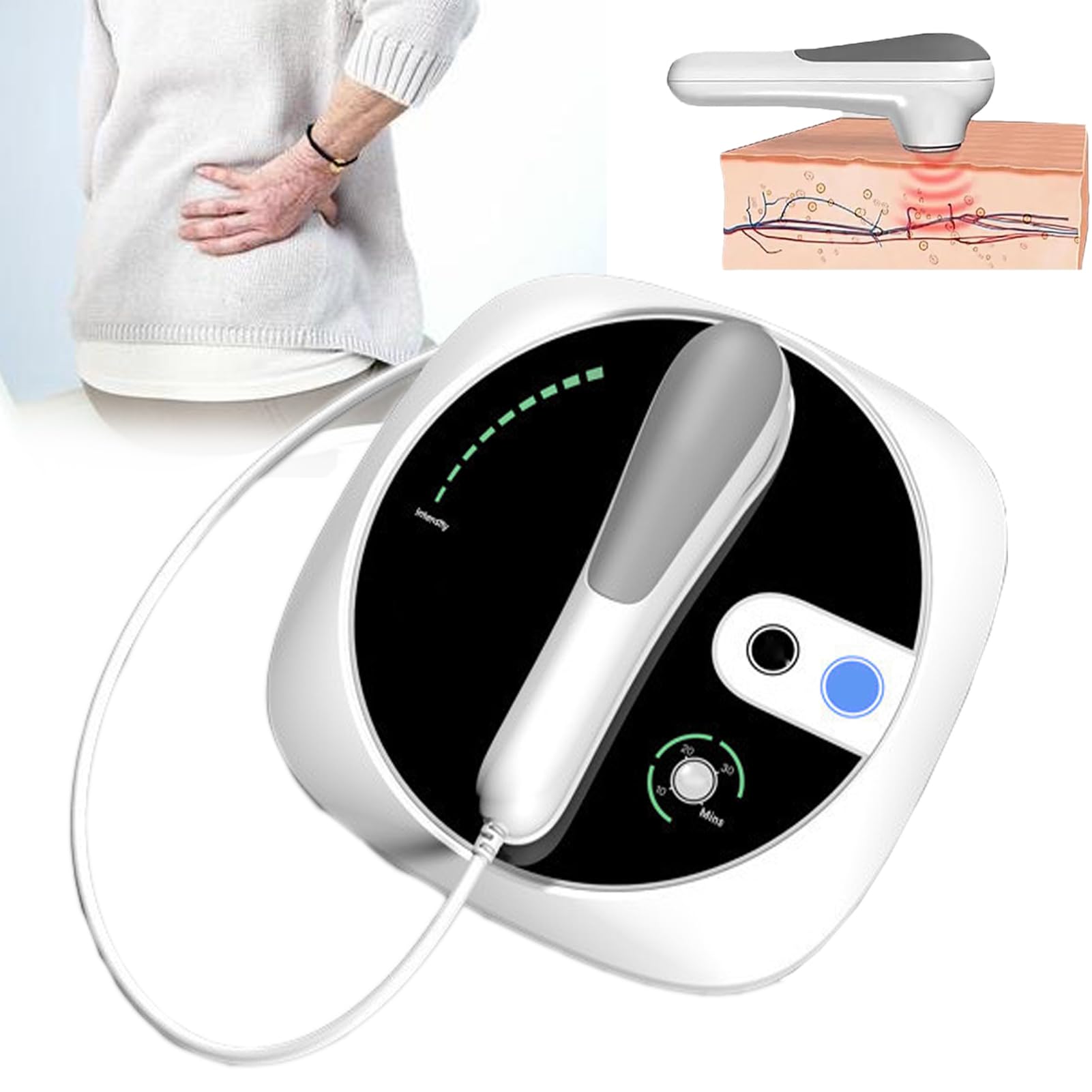 Terapia Ultrasónica, Equipo De Fisioterapia Portátiles por Ultrasonido, Masajeador Muscular Profundo para Alivio del Dolor Corporal, Intensidad Ajustable