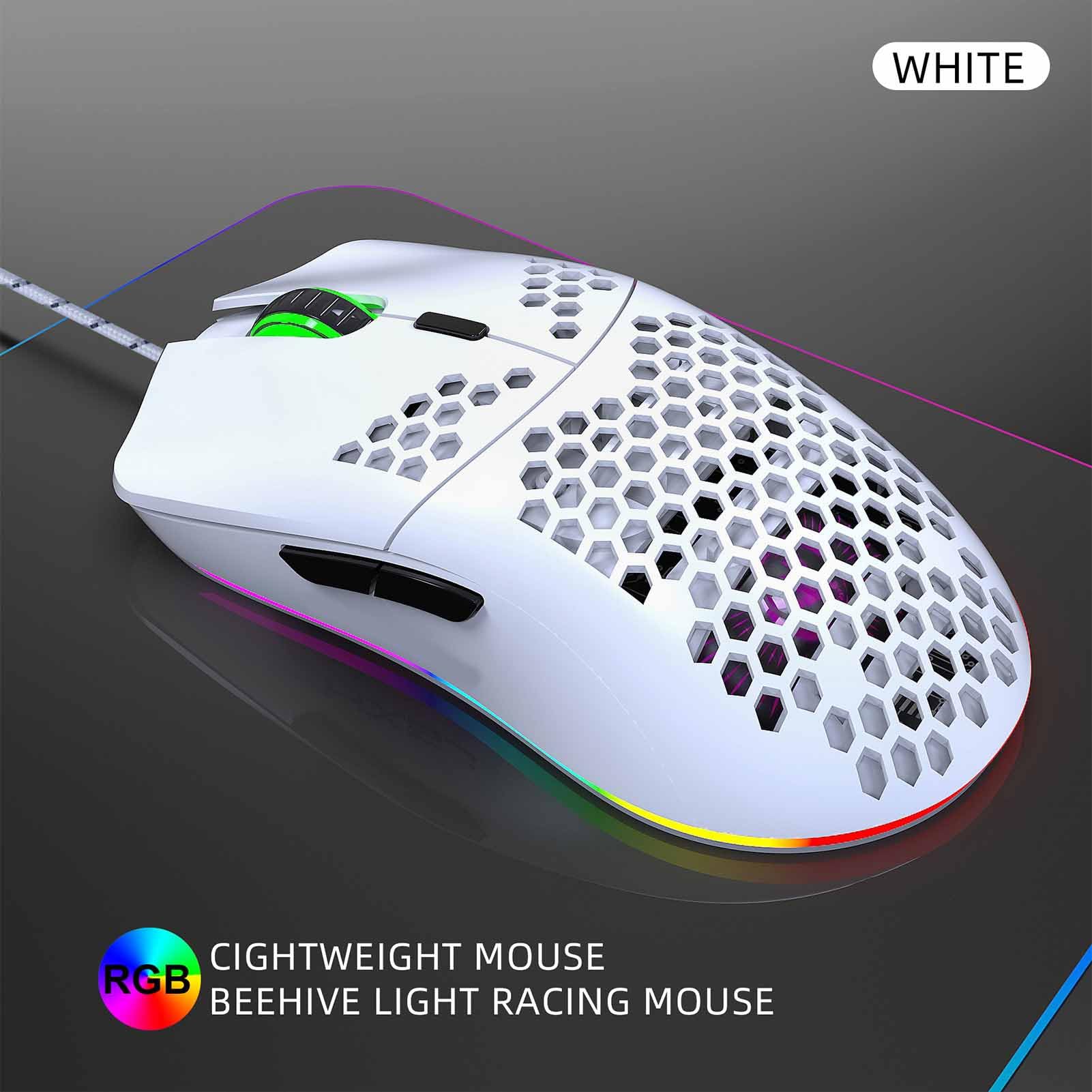 Asixxsix Zestaw Przewodowej Klawiatury i Myszy do Gier w 60% RGB, Mysz do Gier o Rozdzielczości 6400 DPI, 61 Klawiszami z Podświetleniem RGB, Mysz USB na Laptopach (Biały zestaw)