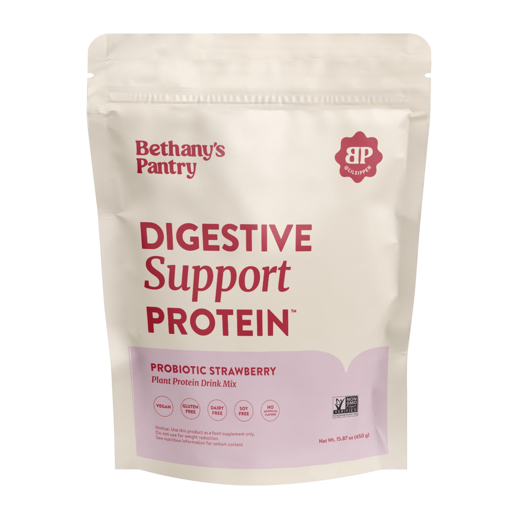BETHANY'S PANTRY Proteína Vegana de Ervilha em Pó Sabor Morango 450 g