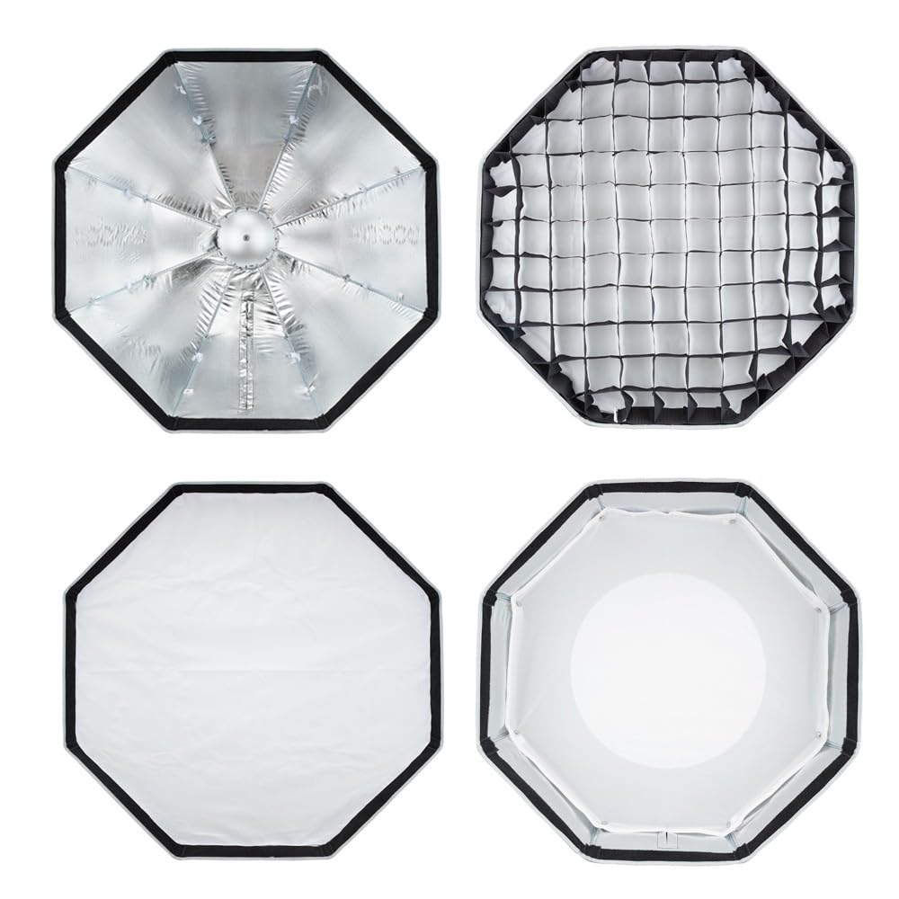 Godox UL-Octa Box 90cm Softbox Monture Bowens, 35.4" Octogonale Quick Release Type Parapluie avec Disque Diffuseur, Grille et Masque de Bord, Modificateur de Lumière Pro pour Portrait et Studio