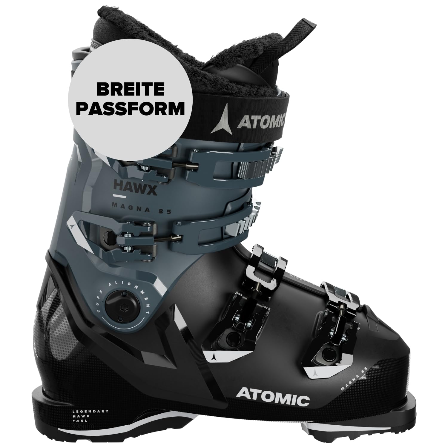 ATOMIC Hawx Magna 85W GW Skischuhe - Größe 24/24.5 - Alpin-Skischuh für Damen in Black/Storm/Ivory - 102mm breite Passform - Stabile Prolite Konstruktion - Memory Fit für präzisen Sitz