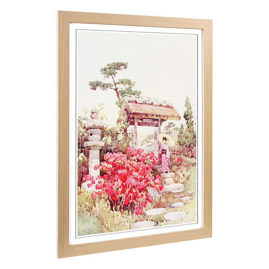 Big Box Art Framed Print of Ella Du Cane Japanese Oriental Azaleas Design | Wall Art Picture | Home Decor for Kitchen, Living Room, Bedroom, Hallway, Oak, A2 / 24.5x18 Inch / 62x45cm