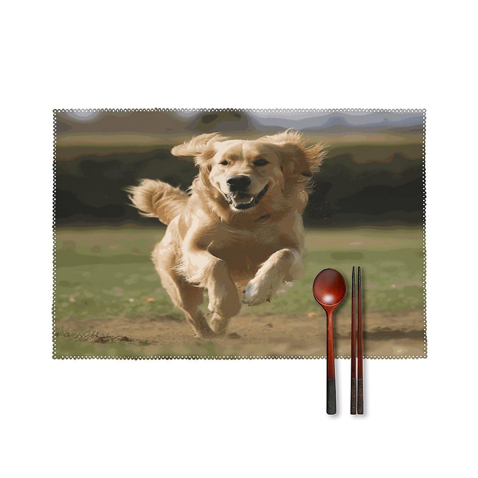 Fekiloot Style Golden Retriever Running Placemats Set Of 6,Table Mat