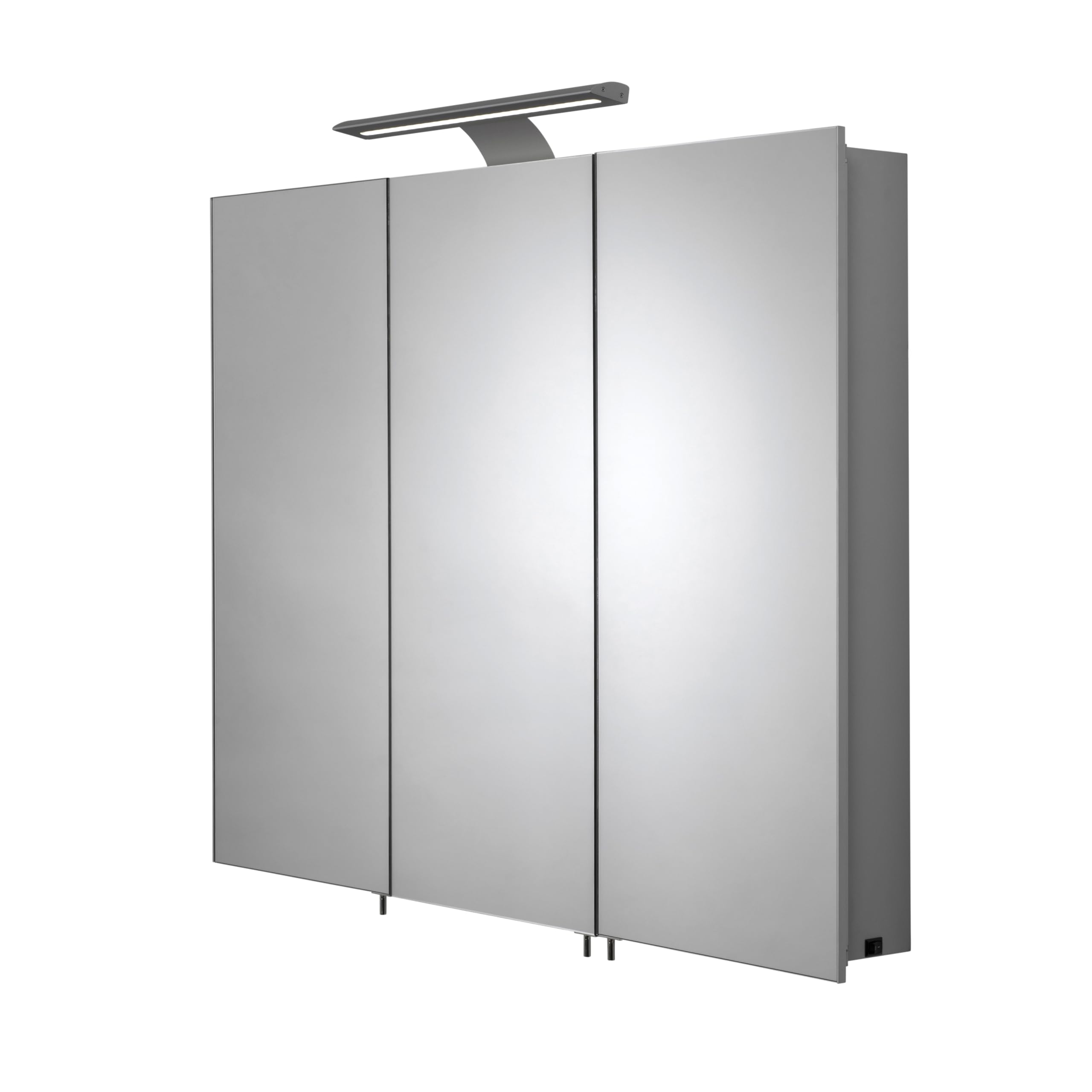 Croydex Silver Hampton Triple Door Large Bathroom Mirror Cabinet With Led Lighting Bar And Hang N Lock Fitting System, Integrated Shaver Socket And Double Sided Mirrored Doors, (70 X 90 X 12Cm)