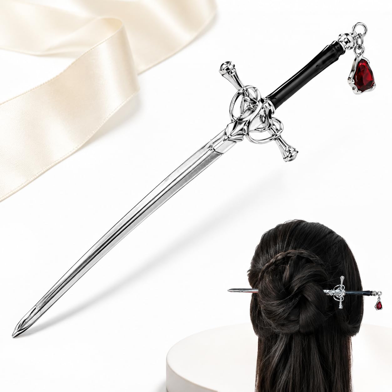 1Pcs Vintage Sword Shaped Hair Chopstick, Chinese Antique Floral Hair Stick for Women Girls, Decorative Hair Pin for Long Hair Bun, Premium Everyday & Birthday Gift for Her-image-48