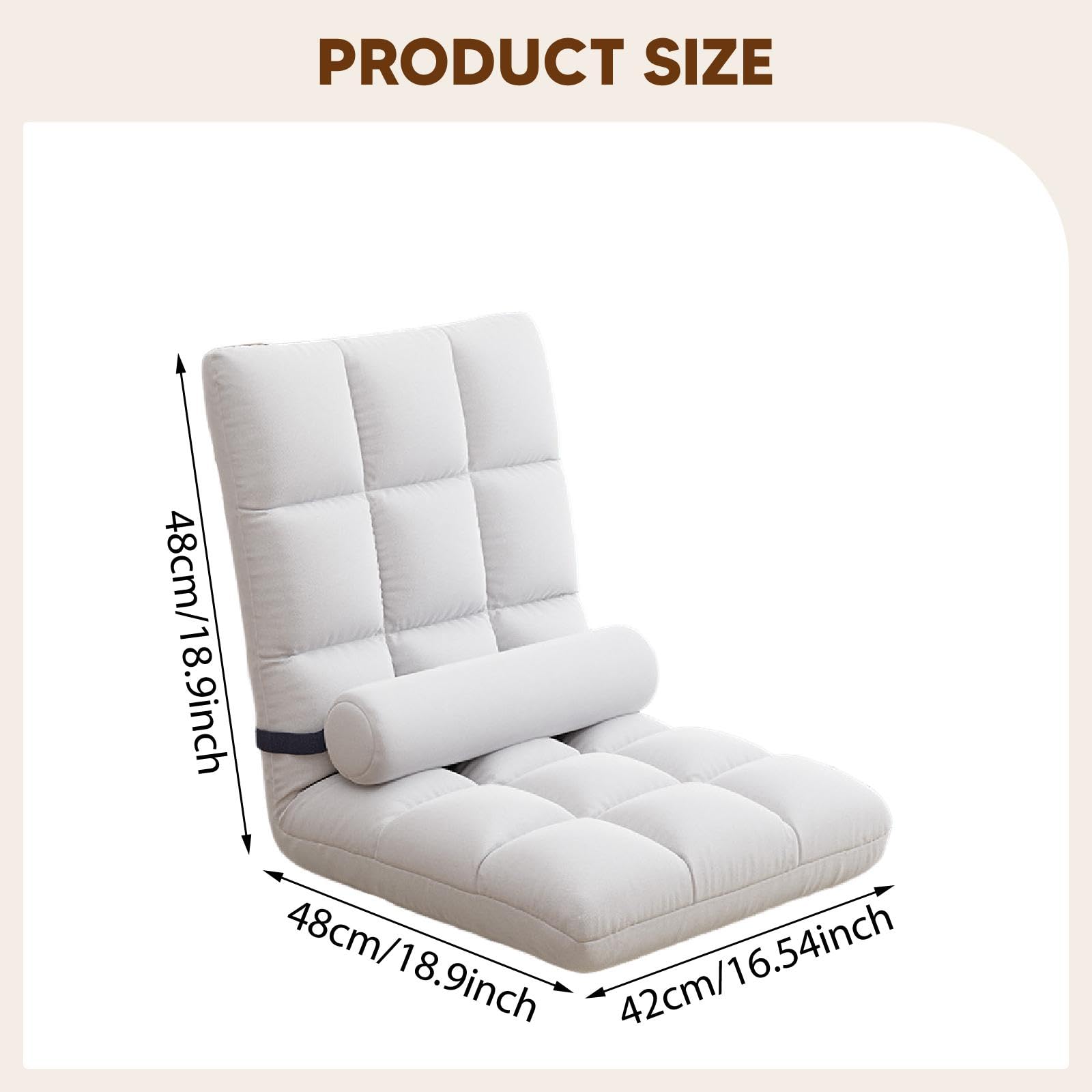 Silla de Piso Plegable con Soporte Lumbar y Ajuste Múltiple Sofá Reclinable para Leer O Descansar Desmontable y Fácil de Limpiar Adecuada para, Blanco, Individual