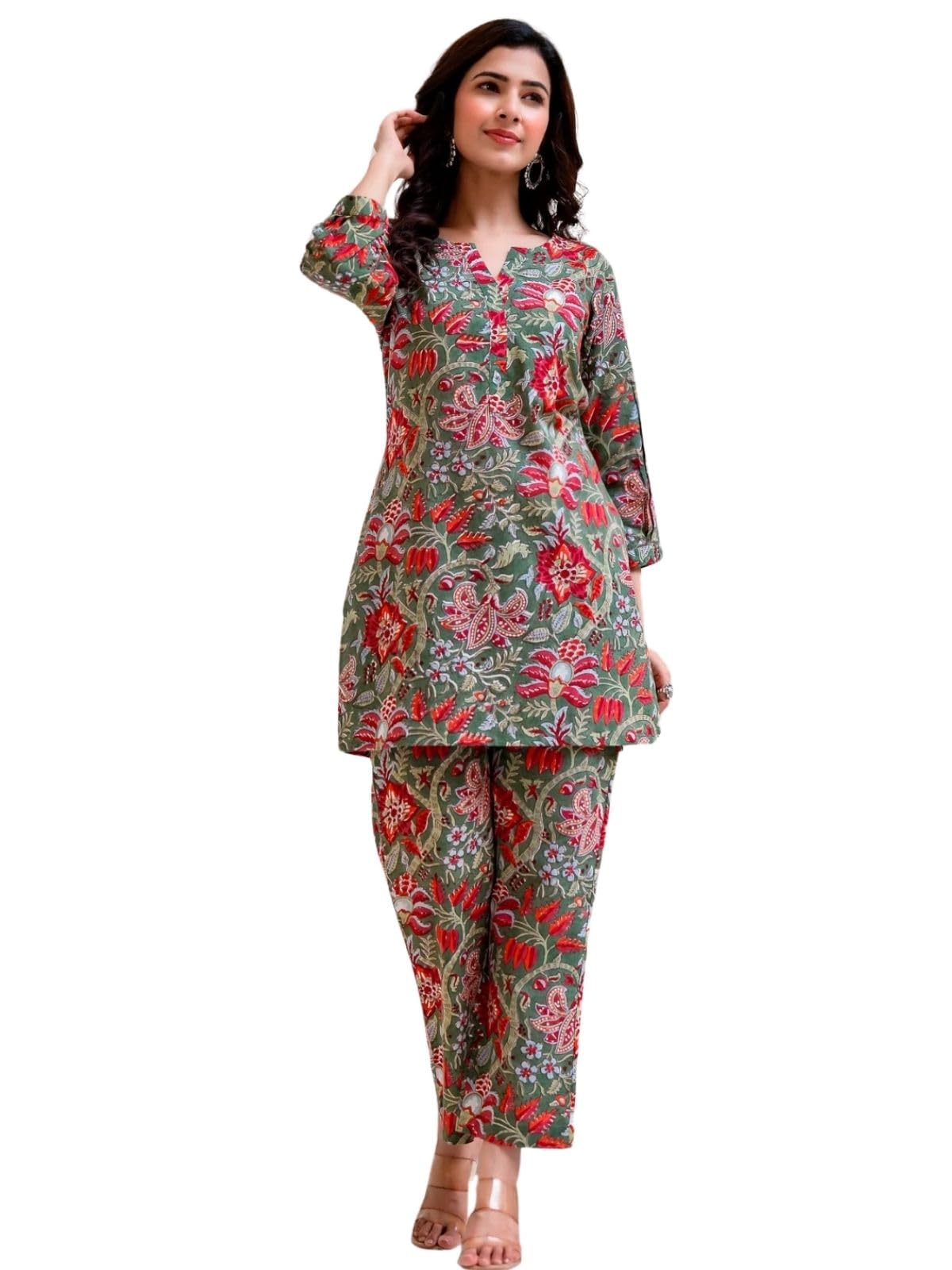 GRECIILOOKSStylish Co Ord Set for Women | Lightweight Two Piece Pajama Set for Holiday Look & Puja | Trendy Summer Travel Outfit | Full Pair Set |Floral Printed Co-Ord | Hangouts | Picnic | Vacation Wear