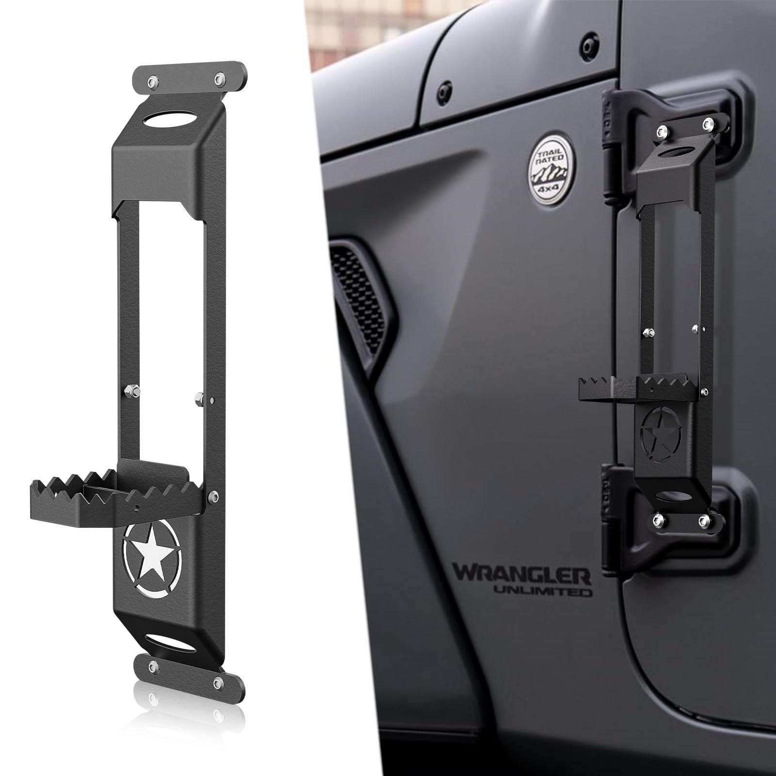 EYOUHZ for JK JL JT Hinge Step Foldable Foot Pedal with Bottle Opener Compatible with 2007-2026 Jeep Wrangler JK JL JKU JLU Unlimited & Gladiator JT 2/4 Doors, Star Sign Door Foot Step Accessories