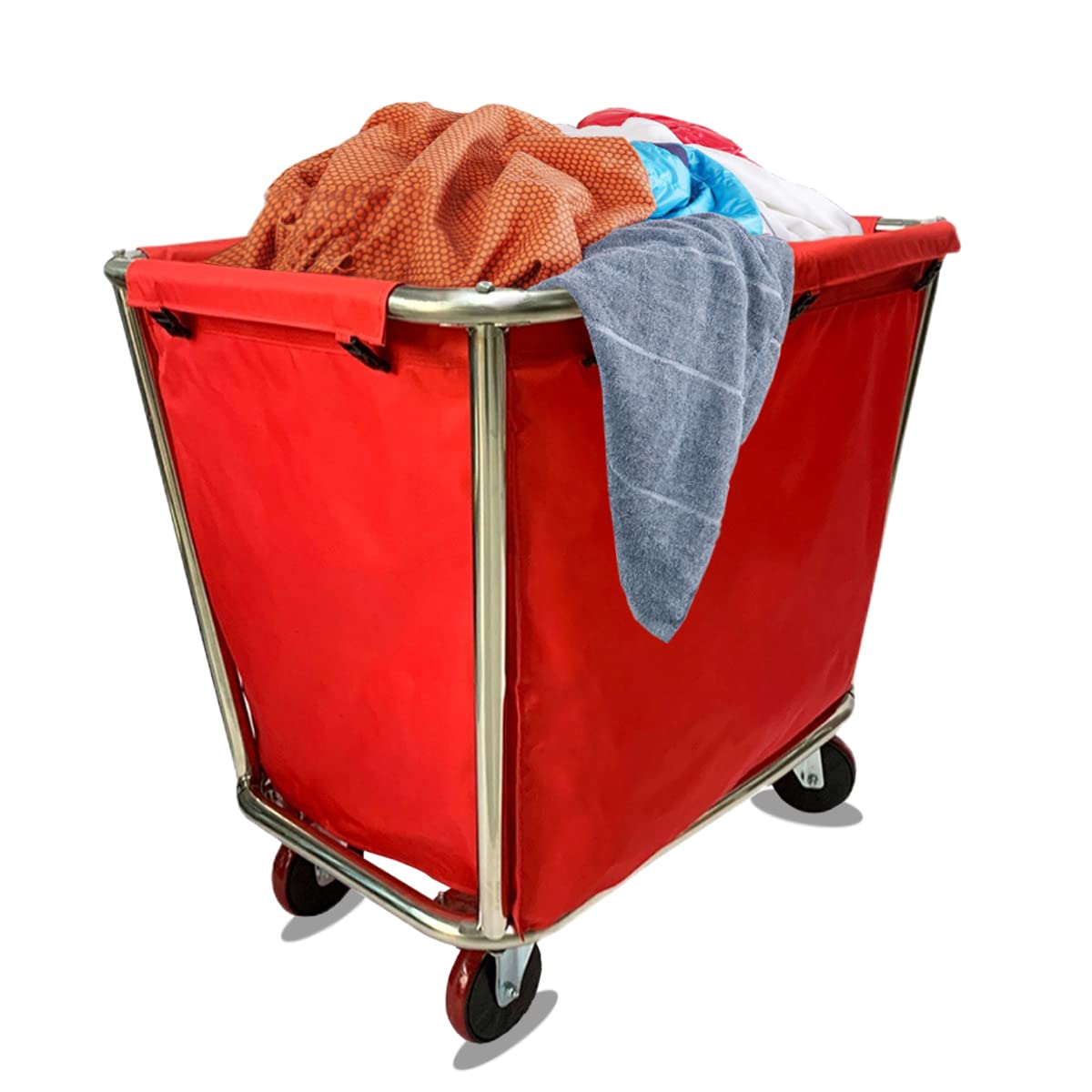 Commercial Laundry Trolley Laundry Bins on Wheels Heavy Duty Linens Laundry Cart Housekeeping Carts for Home Laundry Room Hotel (Color : Red)