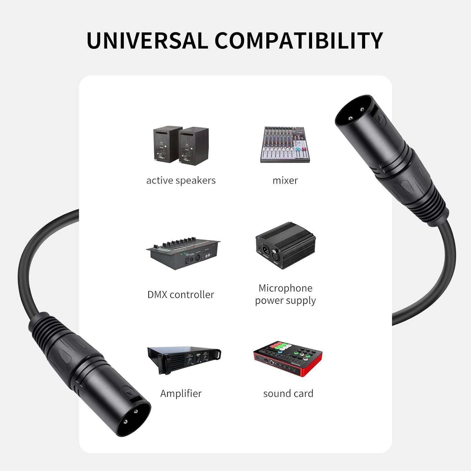 Paquete de 2 cables de micrófono XLR macho a macho, 33 pies, cable de audio equilibrado profesional con cobre libre de oxígeno, conectores chapados en oro, para estudio, escenario, sistemas