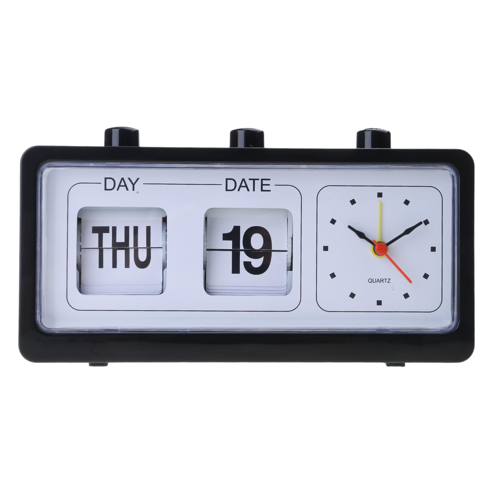 Vintage Manual Analog Flipped Calendar Mechanical Alarm Clock Date Day Time Display for Home or Desktop Decors Elegant Living Room Clock