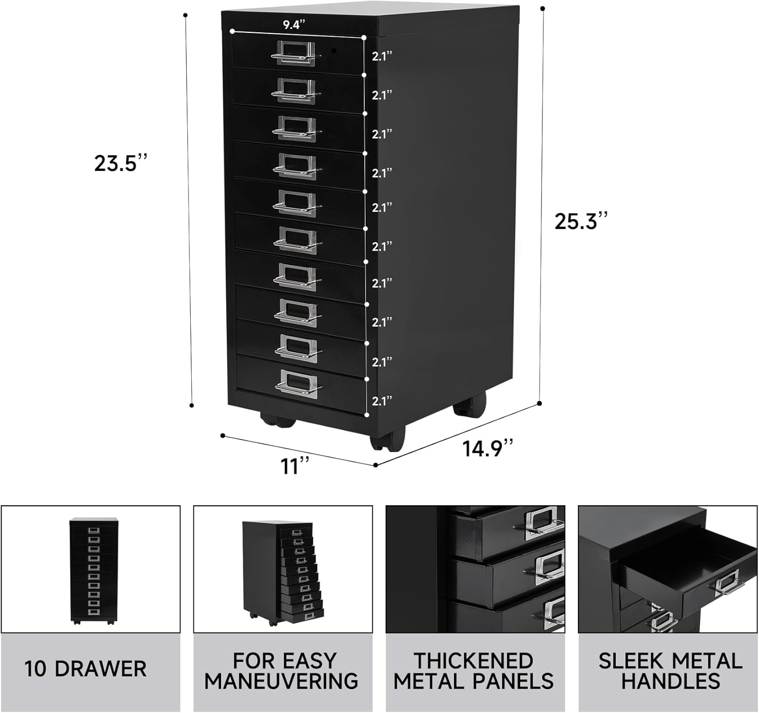 MINI File Cabinet, Metal File Organizer, Document Organizer, Small Metal Cabinets for Home Office (10 Drawers - Black)