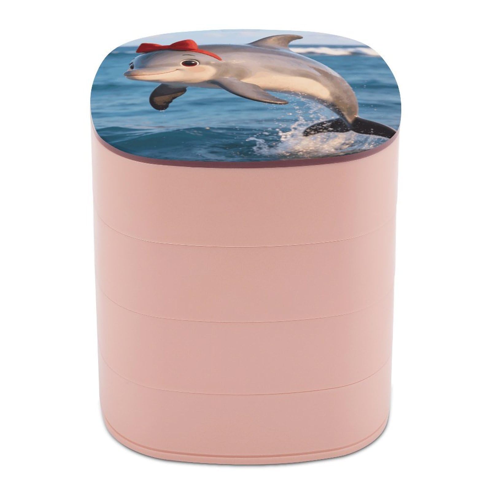 LZQPOEAS Cute Dolphin Gift Jewelry Box Women Jewelry Organizer Travel Jewelry Case Cute Necklace Ring Storage Organizer 4-Layer Rotating Jewelry Tray Case with Mirror for Bracelets