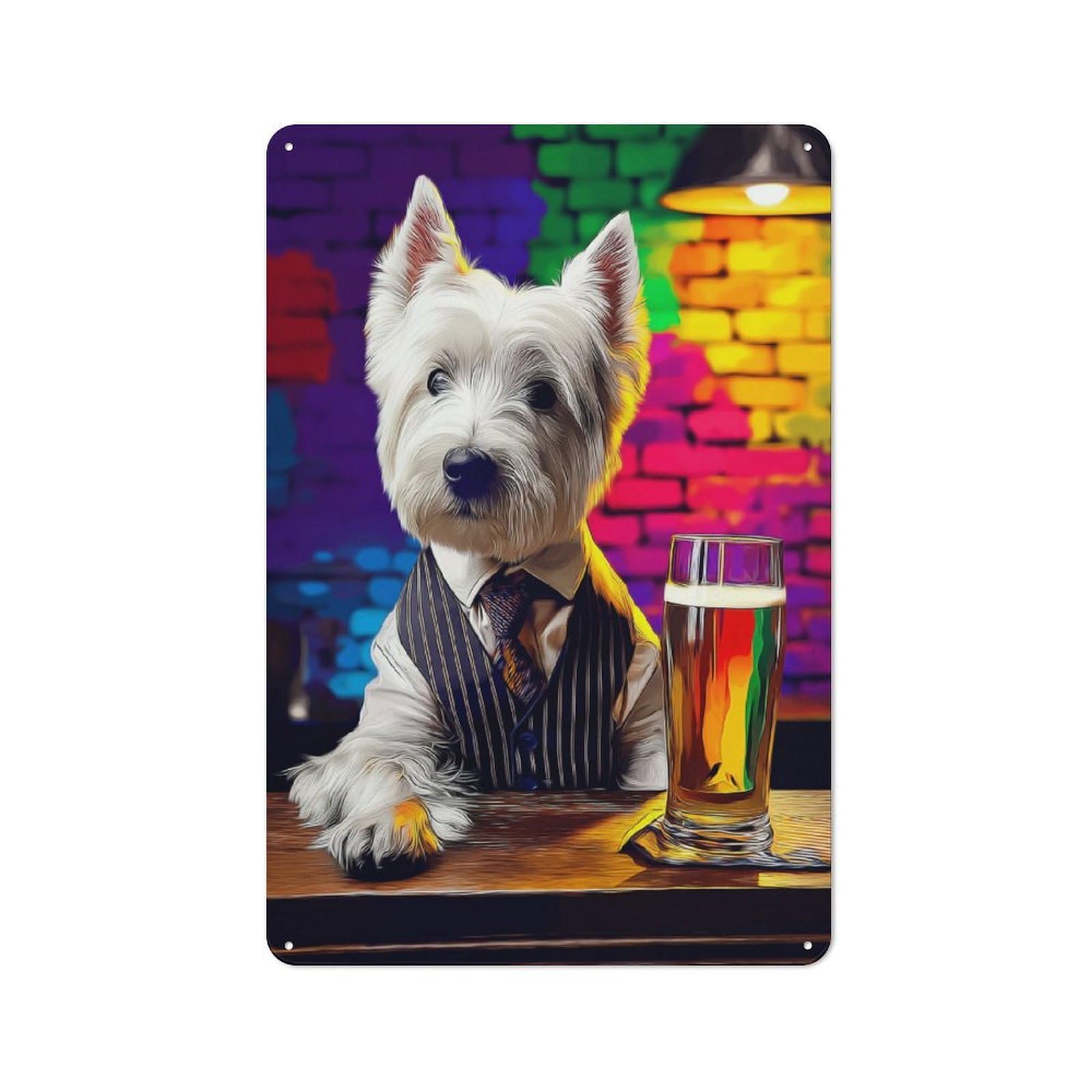 Junmoney Dog In Suit With Beer -2 Vintage Tin Sign 30X20cm Featuring Porch Wall Decor For Patio Bar, Workshop, Shed Or Kitchen