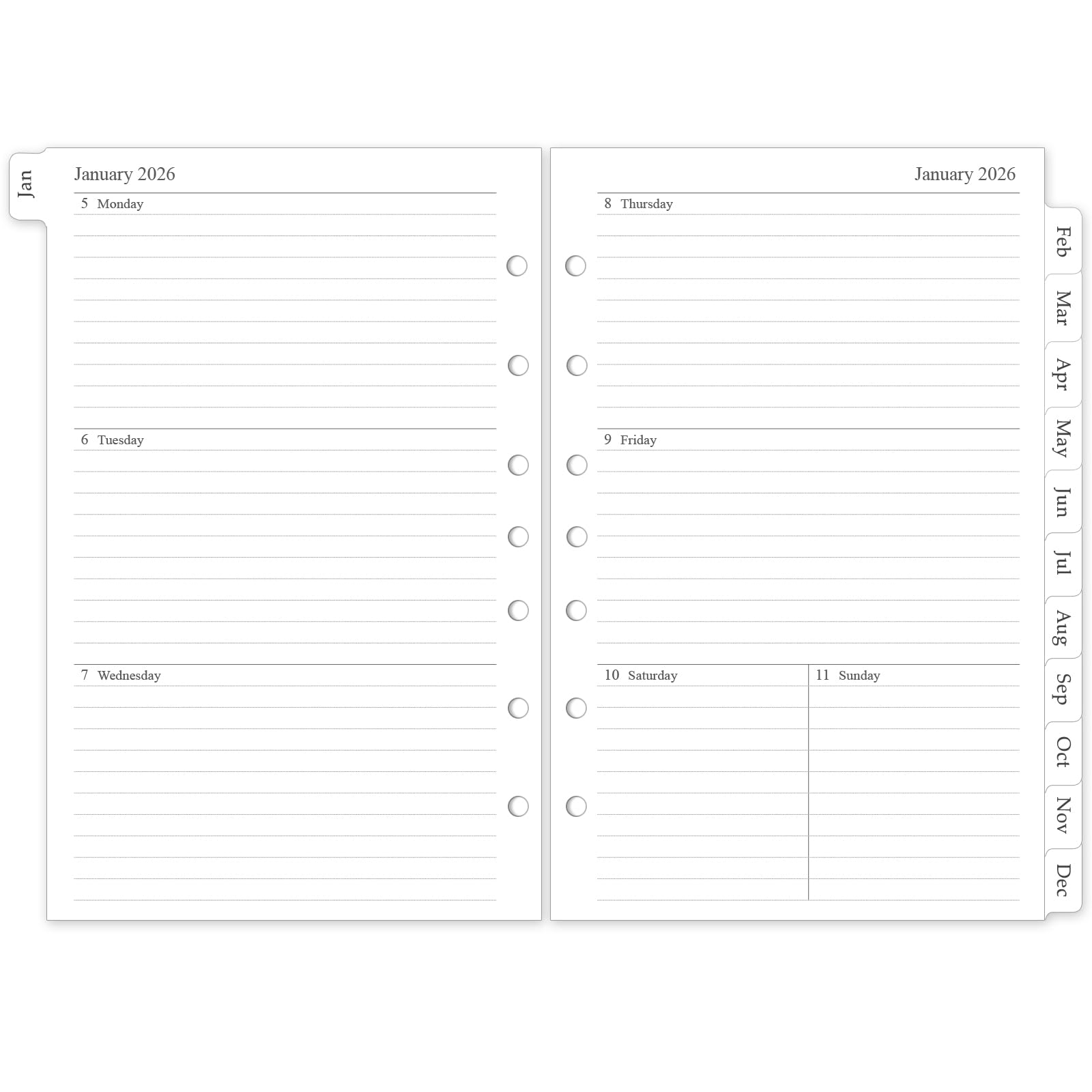 2026 Weekly & Monthly Planner Refill, A5 Medium Planner Inserts with Monthly Tabs, Size 4, 5.5"x8.5", Jan. 2026 - Dec. 2026, 7-Hole Punched