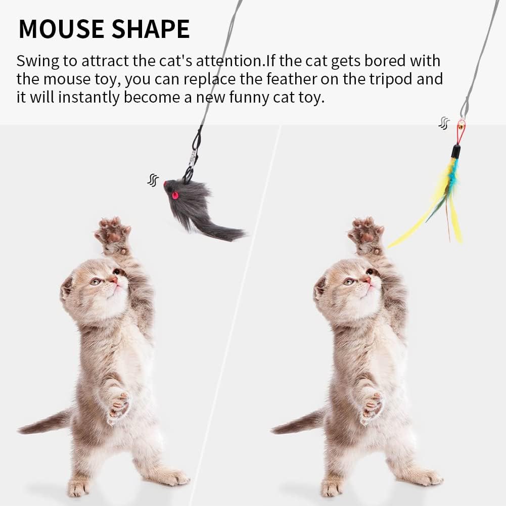 Cat Toy Hanging Door Mouse Teasing Cat, Replacement Feather with Bell Interactive Cat Toy, Cat Head Pattern Cellphone Finger Ring Holder, for A Must-Have for Cat Lovers Set