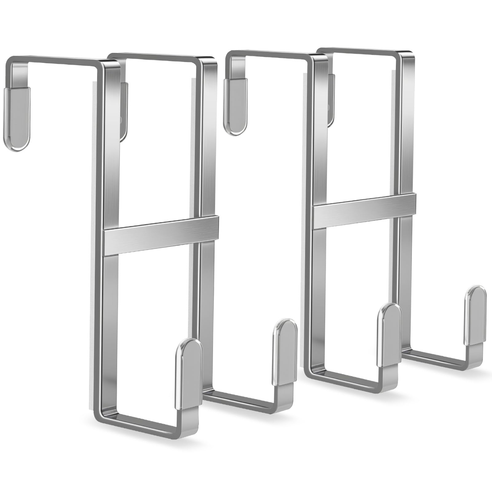 FYY Over The Door Hooks, 2PCS Double Sided-Hanger Fits Door 1-7/8" Silver | No Scratch Door Hanger Hook, Heavy Duty No Drill Wall Hooks for Hanging Coats Towels Bags Wreath Kitchen Bathroom 5.12"L Silver-2pcs 5.12"short