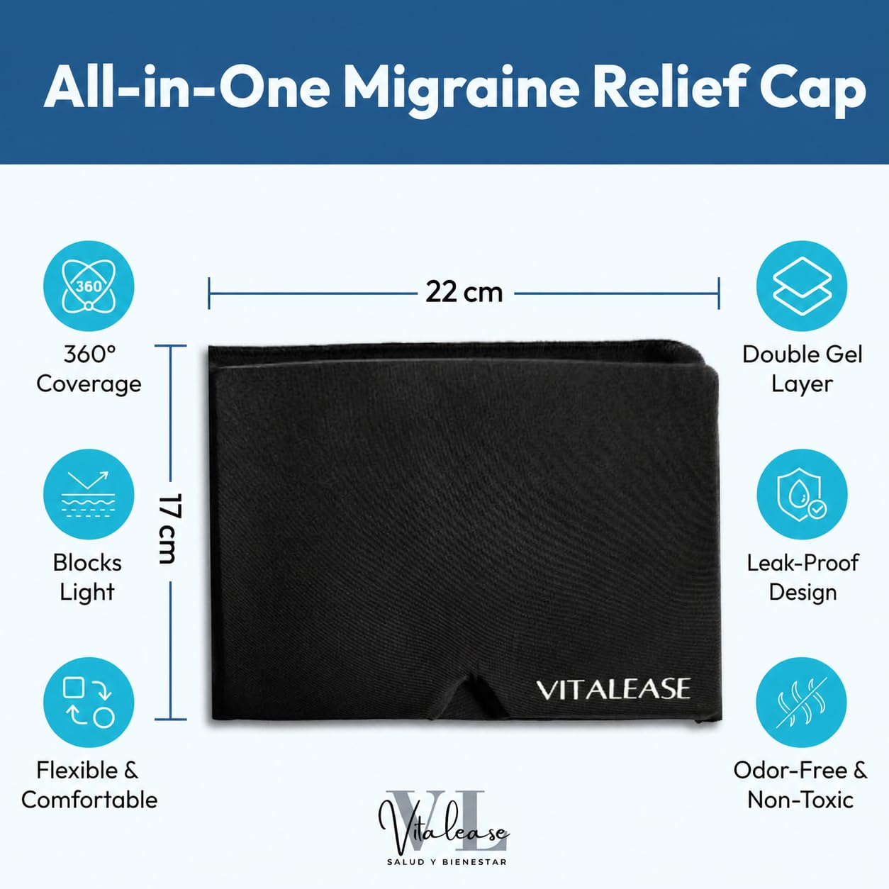Gorro Migraña, Mejorado Antifaz Migraña Frio, Doble Capa de gel, Gel envolvente 360º, Para Aliviar Migraña, Sinusitis, Estrés, Dolor de cabeza y Aceite Esencial para Migraña