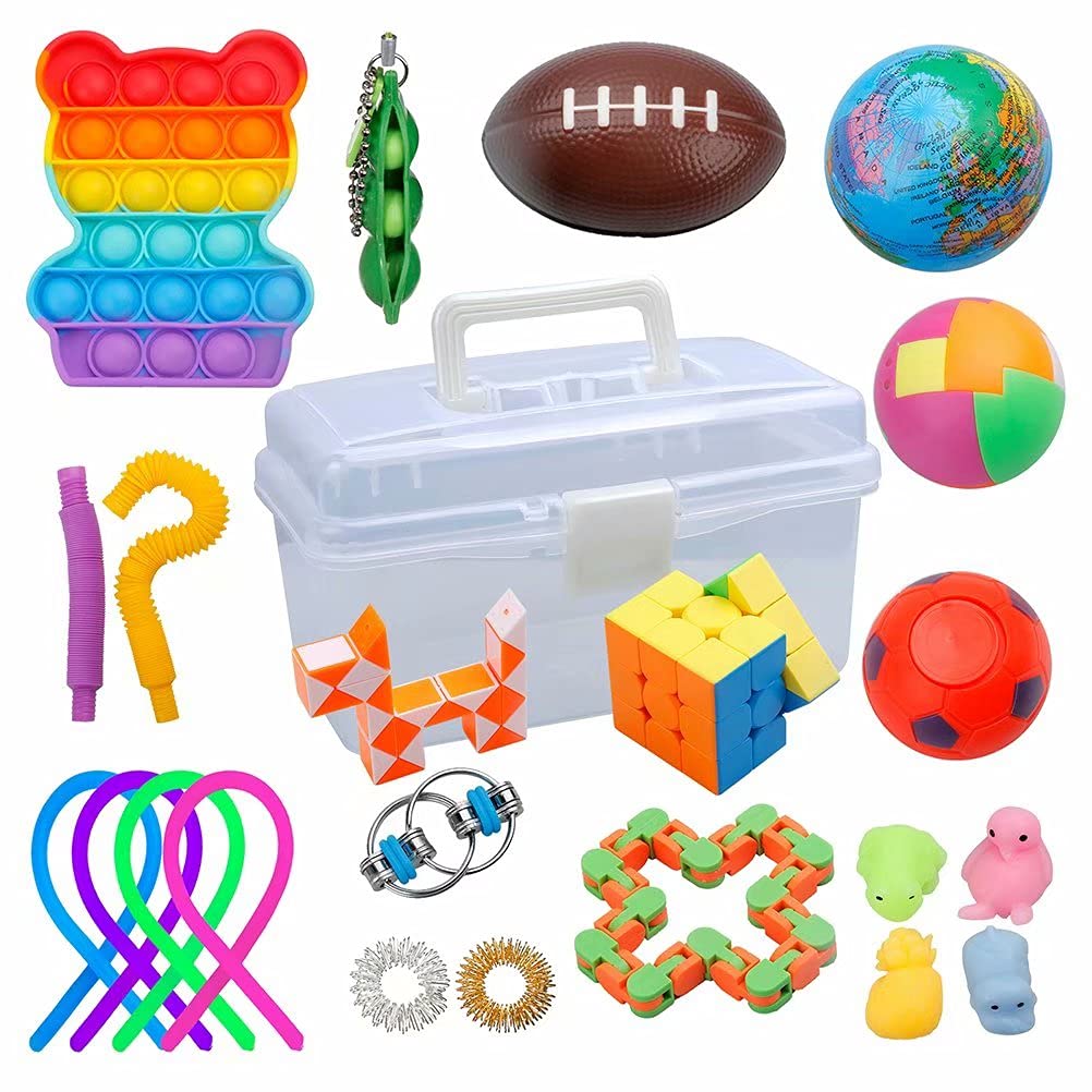 22 Pcs Sensory Fidget Toys PackMochi Squishy/Stretchy String/Flippy