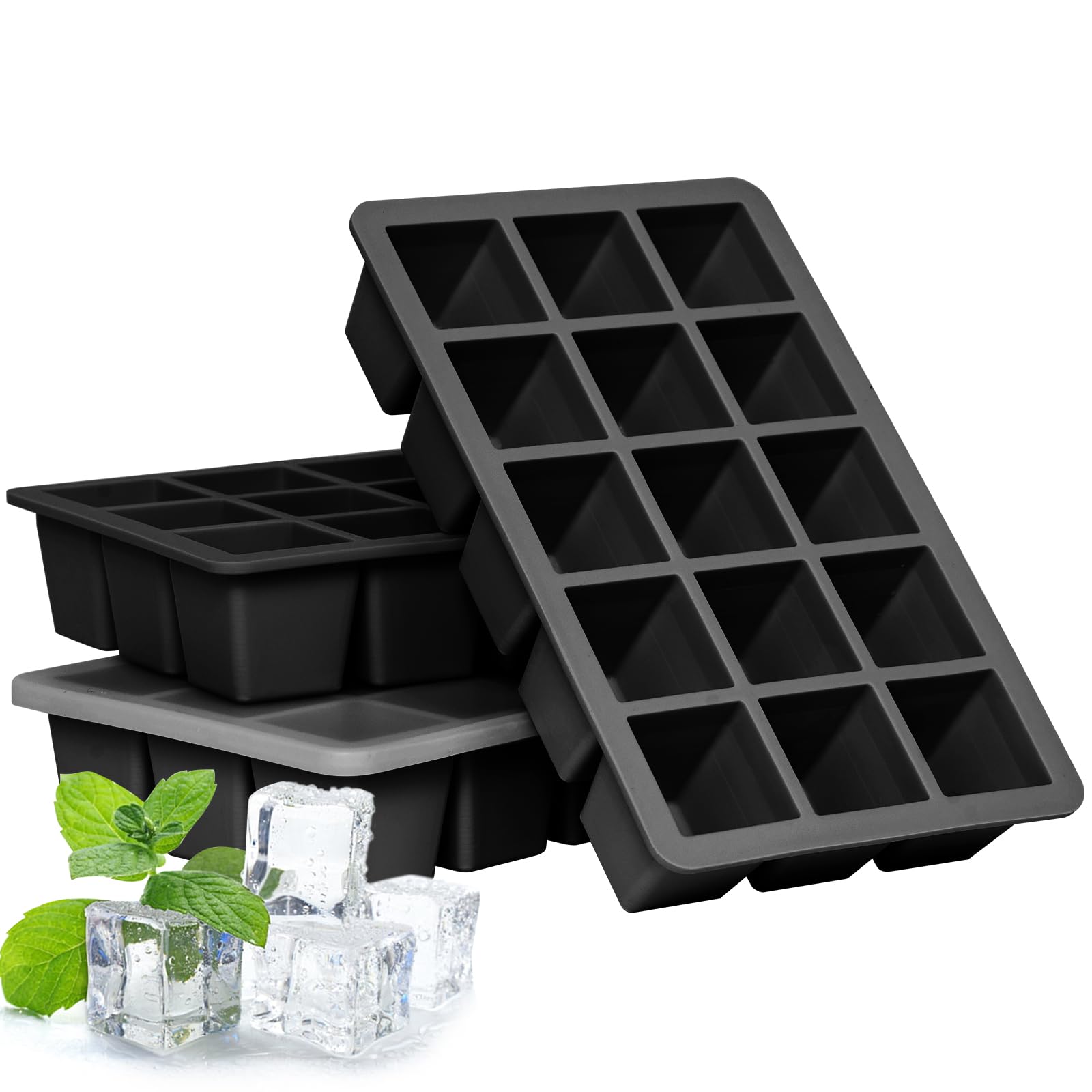 Lot De 3 Grands Bacs à Glaçons (45 Cubes) - Sans BPA, Réutilisables En