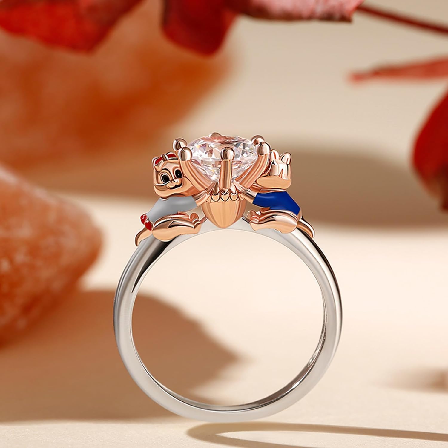 Jeulia Hug Me Animal Round Cut Sterling Silver Ring for Women Couples Engagement Wedding Anniversary Christmas Mother's Day Diamond Band with Jewelry Box