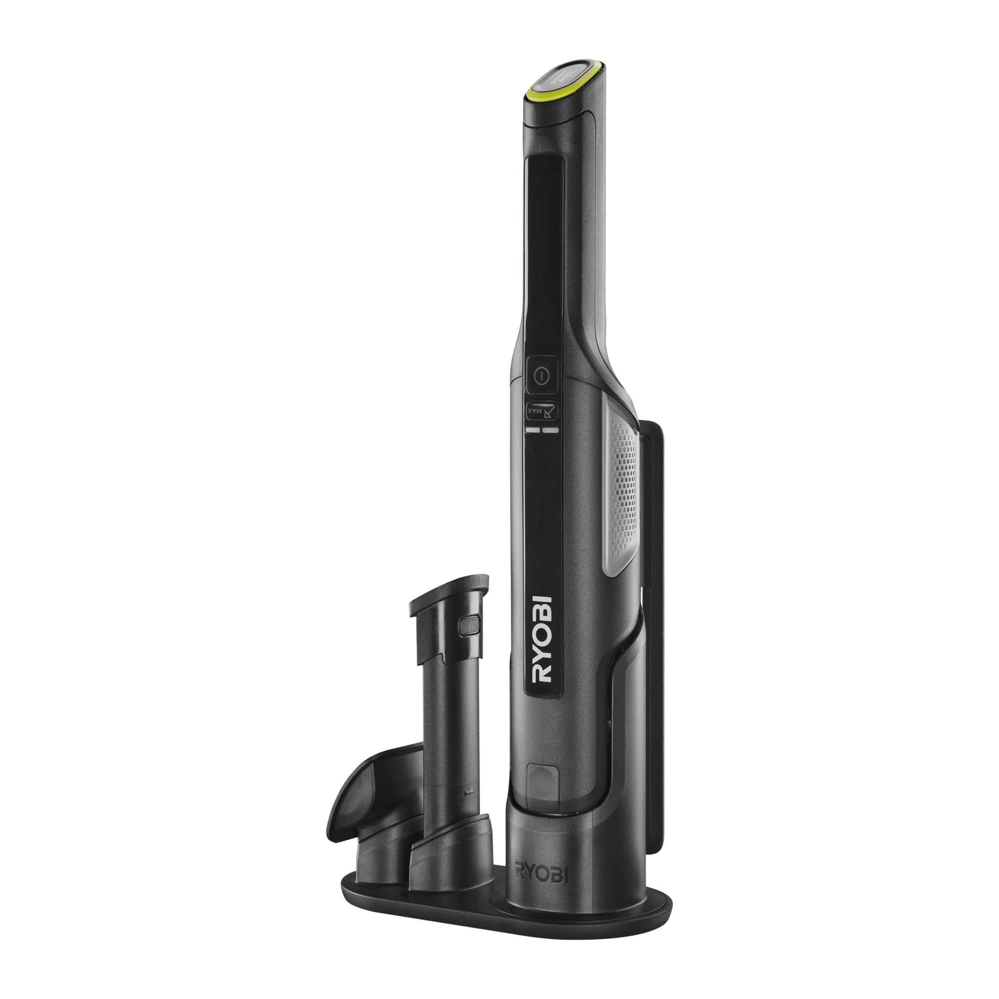 RYOBI Aspirateur à Main USB Lithium™ Brushless – Nettoyage canapé, Voiture et Petits espaces – Station de Recharge + 2 Batteries 2,0 Ah incluses – RHV44-220G