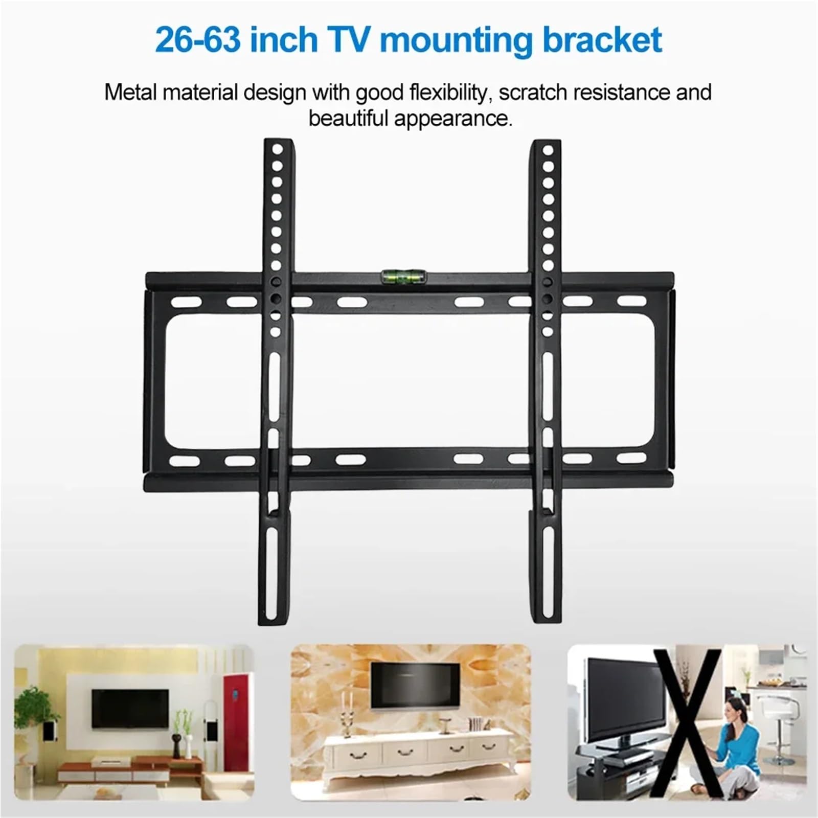 Supporto TV per schermi piatti da 26 a 63 pollici, staffa da parete regolabile con livella per monitor al plasma e curvi, compatibilità universale, facile installazione