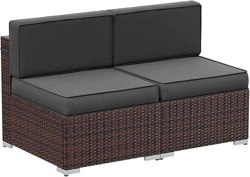 Amopatio Sofá de patio al aire libre, juego de muebles de patio de ratán con cojín antideslizante, 2 sofás seccionales de respaldo alto para